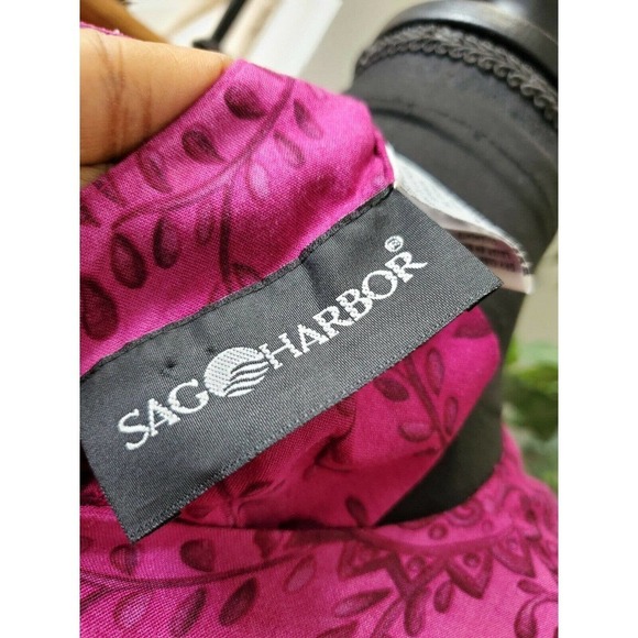 Vintage Sag Harbor Fuschia 100% Rayon Short Sleeve Round Neck Long Maxi Dress 8 - Picture 10 of 12